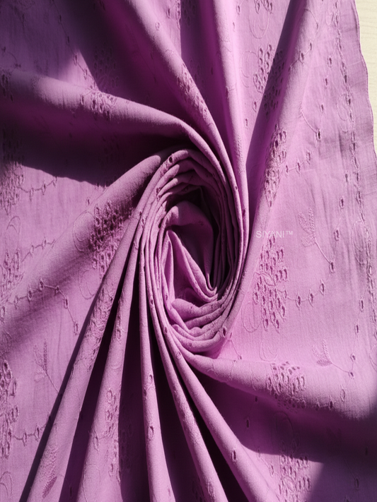 Lavender Floral Eyelet Schiffli Embroidery on Cotton cambric