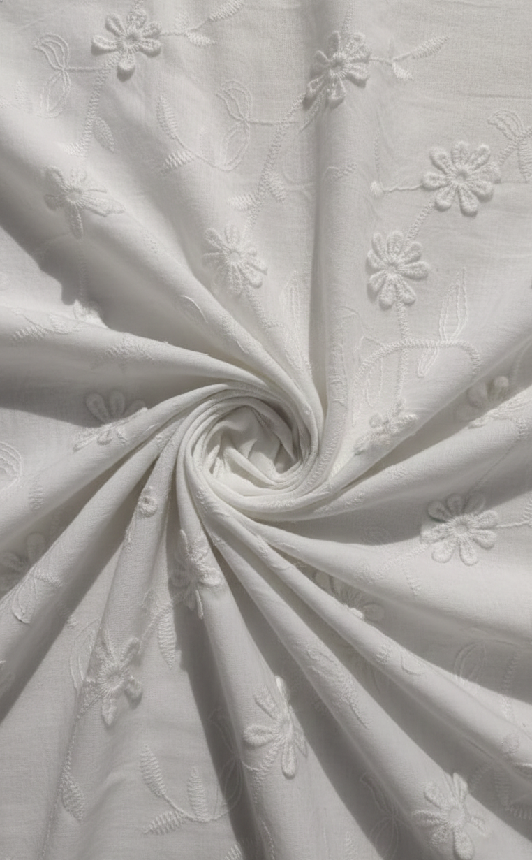 White 3d work Daisy Scatter Schiffli Embroidered fabrics