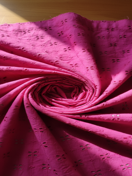 Magenta Bloom-Grid Eyelet Cotton Schiffli Embroidery on Cotton cambric