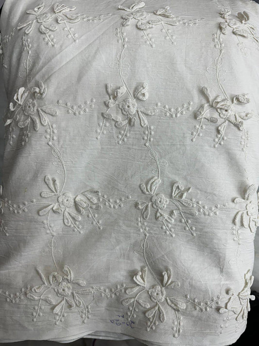 White 3d work Breeze Bloom Schiffli Embroidered fabrics
