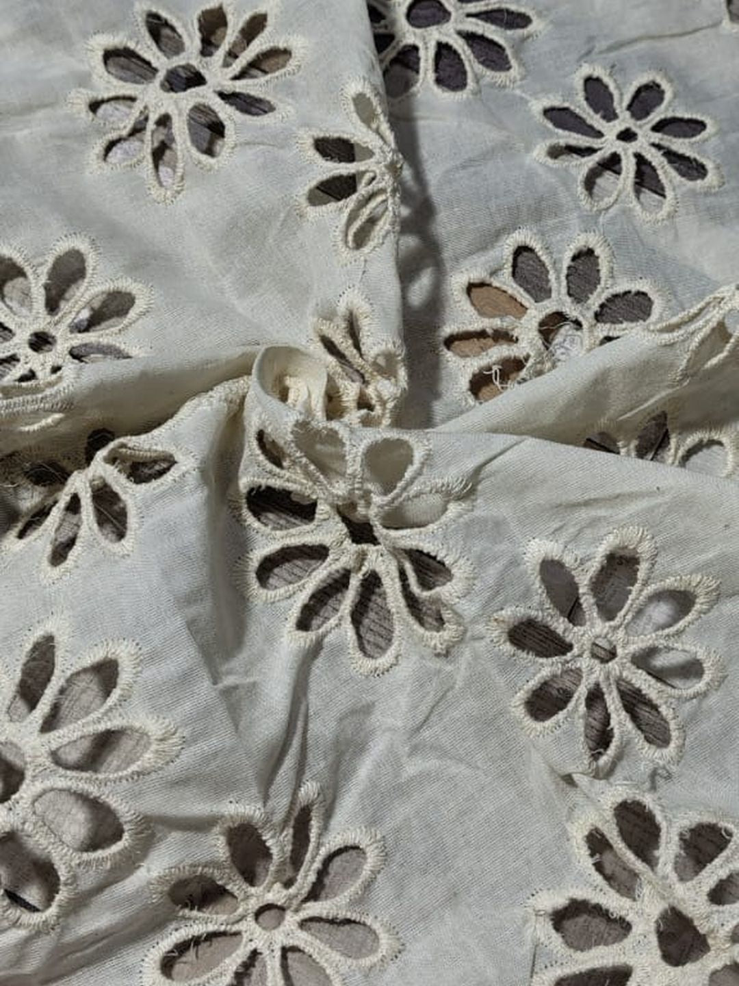 Kora plain floral Schiffli Embrooidered Fabric