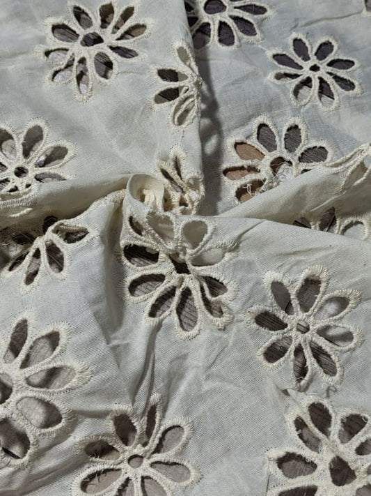 Kora plain floral Schiffli Embrooidered Fabric