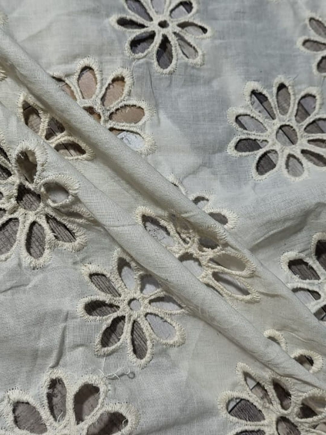 Kora plain floral Schiffli Embrooidered Fabric