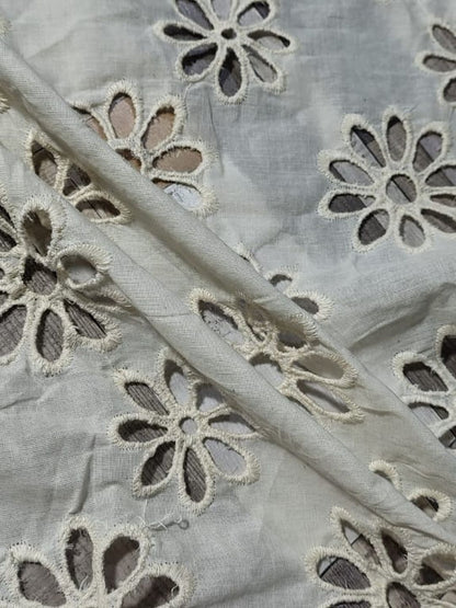 Kora plain floral Schiffli Embrooidered Fabric