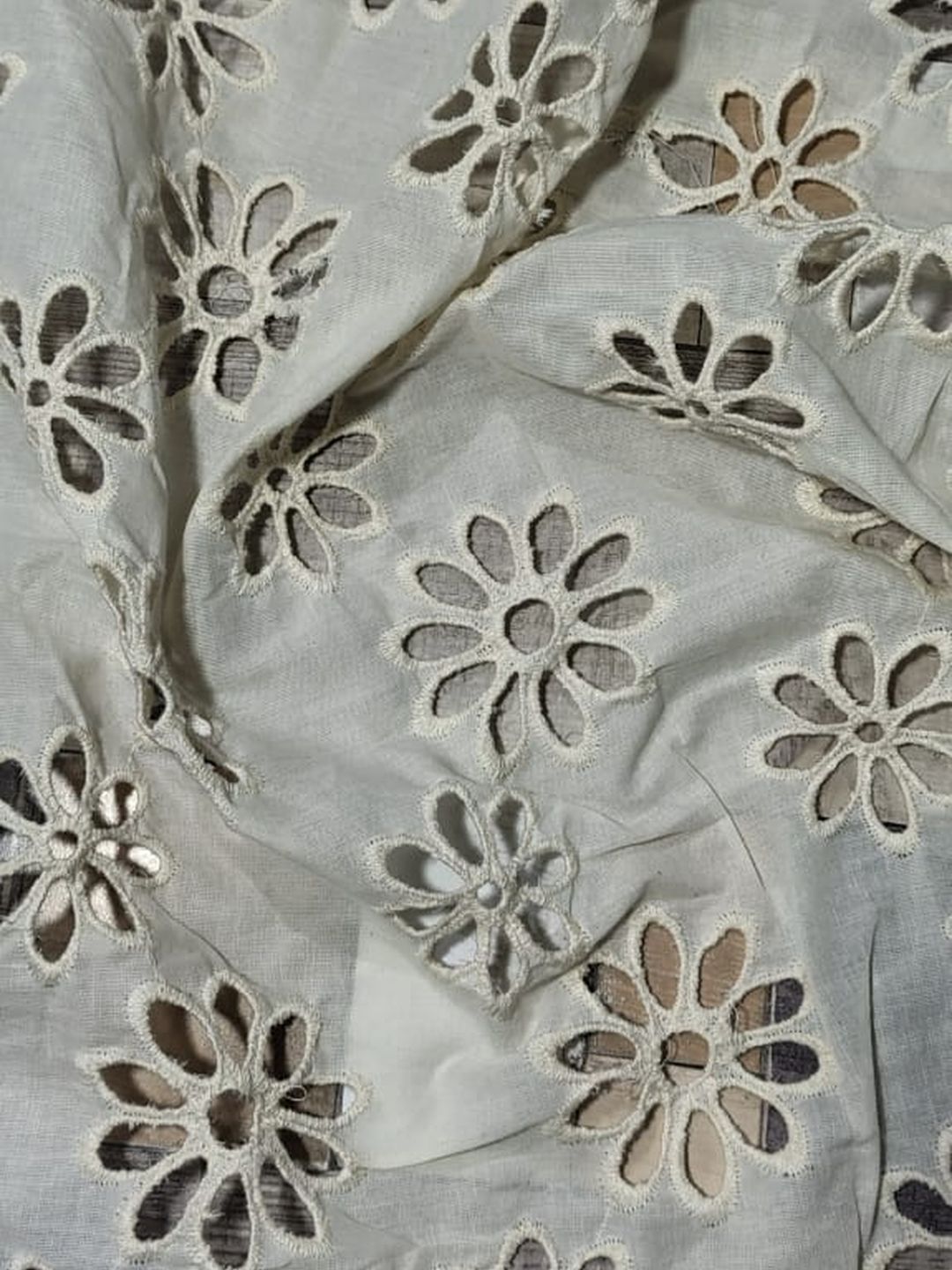 Kora plain floral Schiffli Embrooidered Fabric