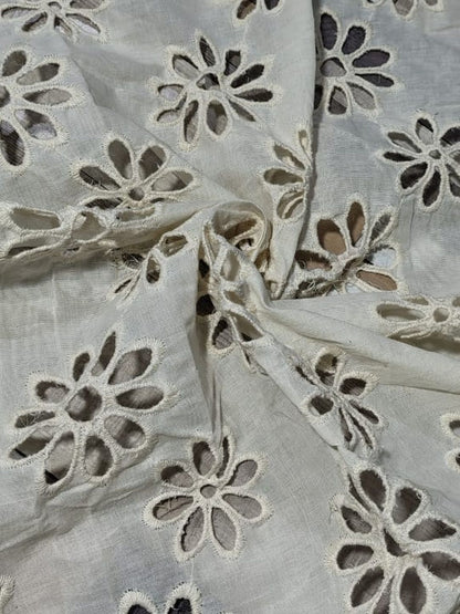 Kora plain floral Schiffli Embrooidered Fabric