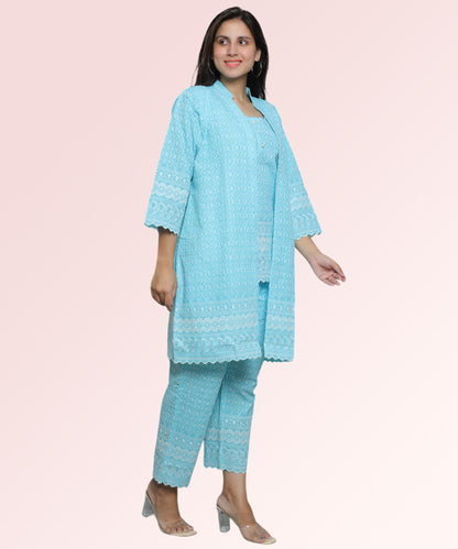 Sky Blue Schiffli Embroidered Co Ord set