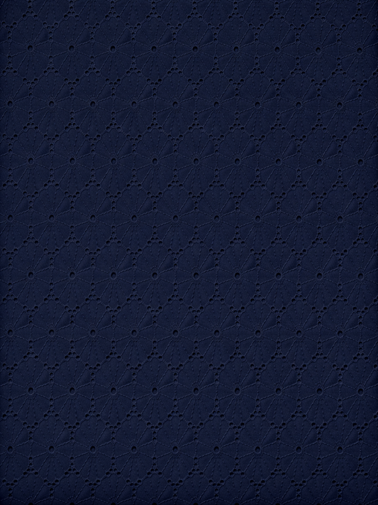 Navy Blue Floral Eyelet Schiffli fabric