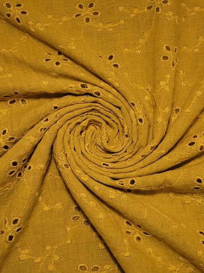 Mustard Blossom Cotton Embroidered schiffli fabric