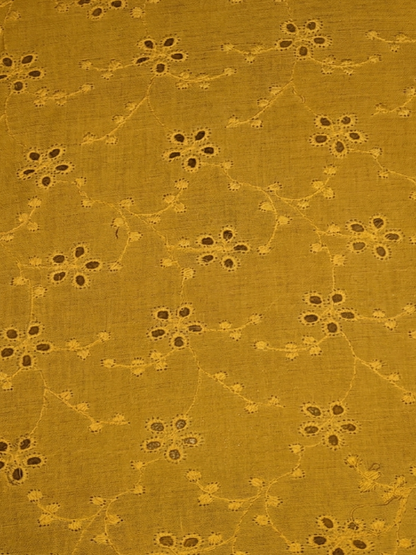 Mustard Blossom Cotton Embroidered schiffli fabric