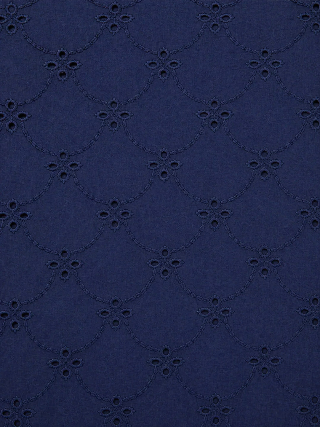 Navy Blue Schiffli Embroidered Soft Cotton Fabric