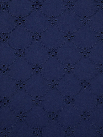Navy Blue Schiffli Embroidered Soft Cotton Fabric