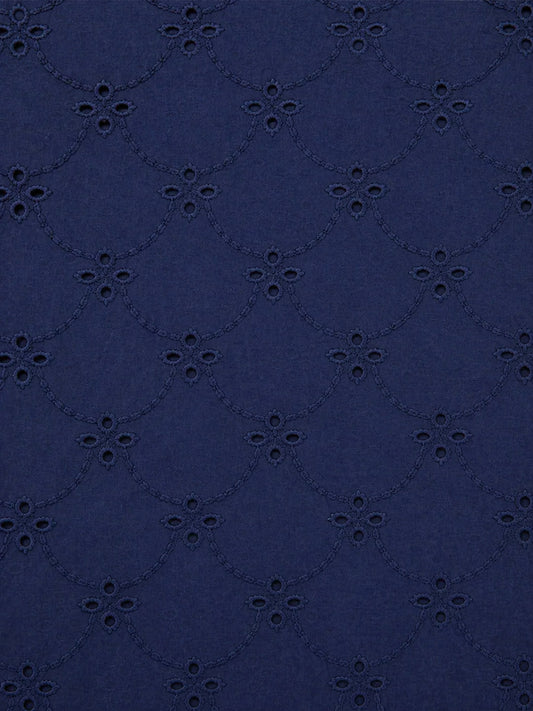 Navy Blue Schiffli Embroidered Soft Cotton Fabric