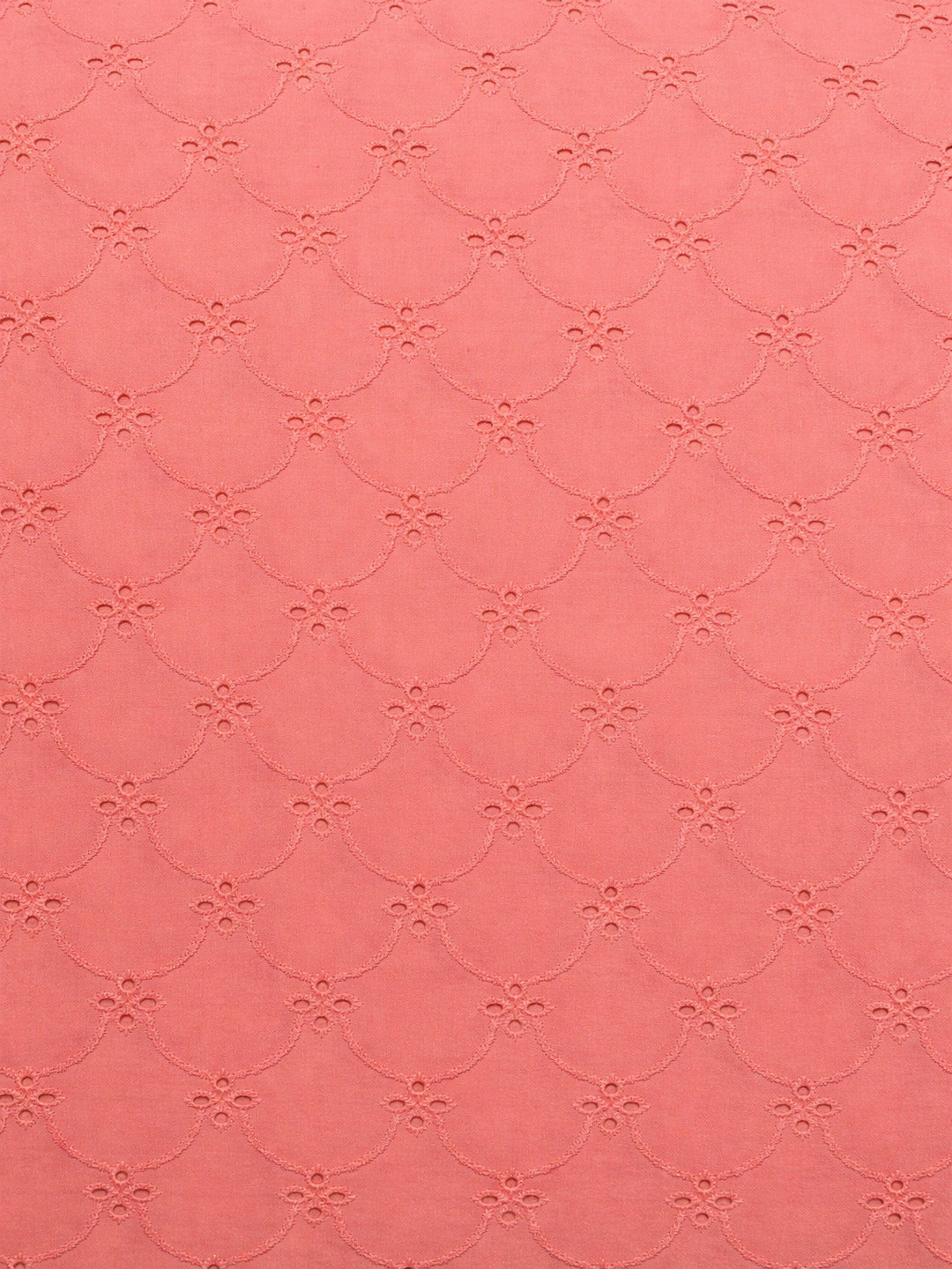 Peach Schiffli Embroidered Soft Cotton Fabric
