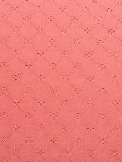 Peach Schiffli Embroidered Soft Cotton Fabric