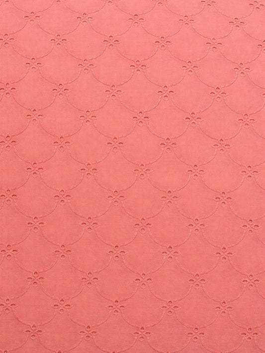 Peach Schiffli Embroidered Soft Cotton Fabric