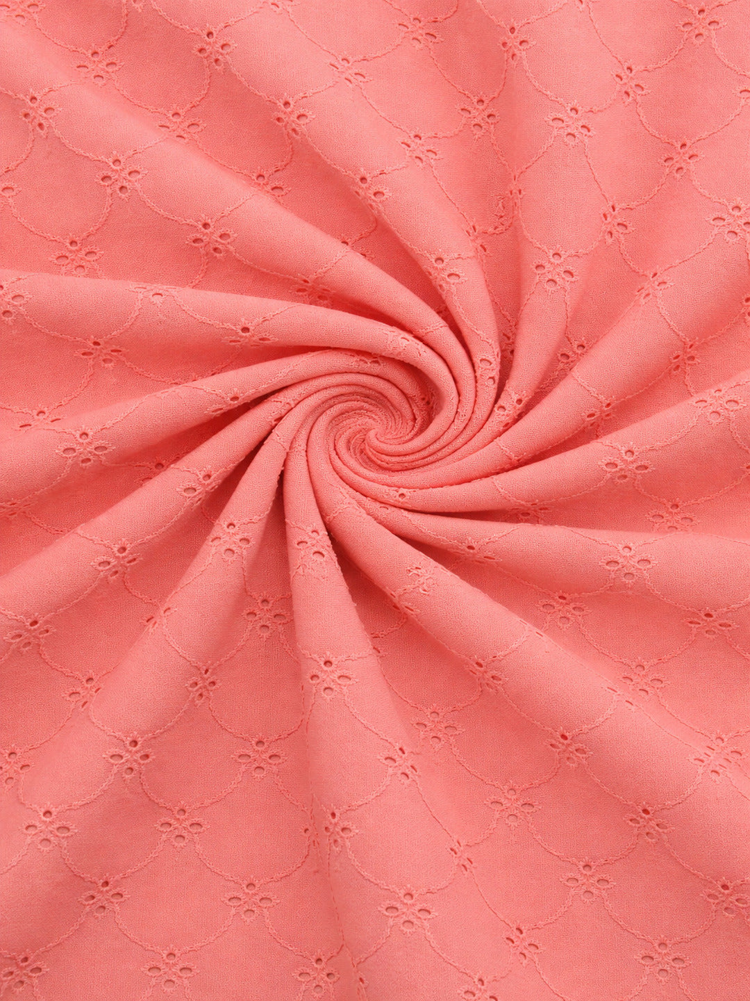 Peach Schiffli Embroidered Soft Cotton Fabric