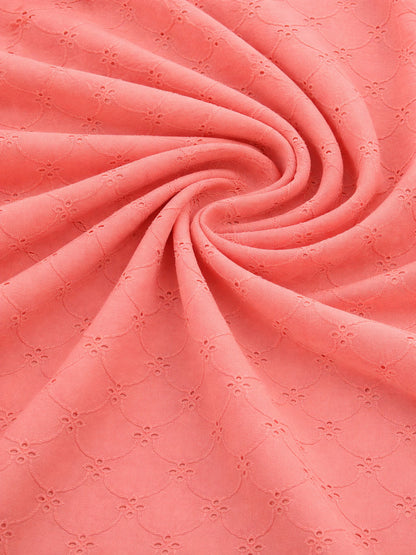 Peach Schiffli Embroidered Soft Cotton Fabric