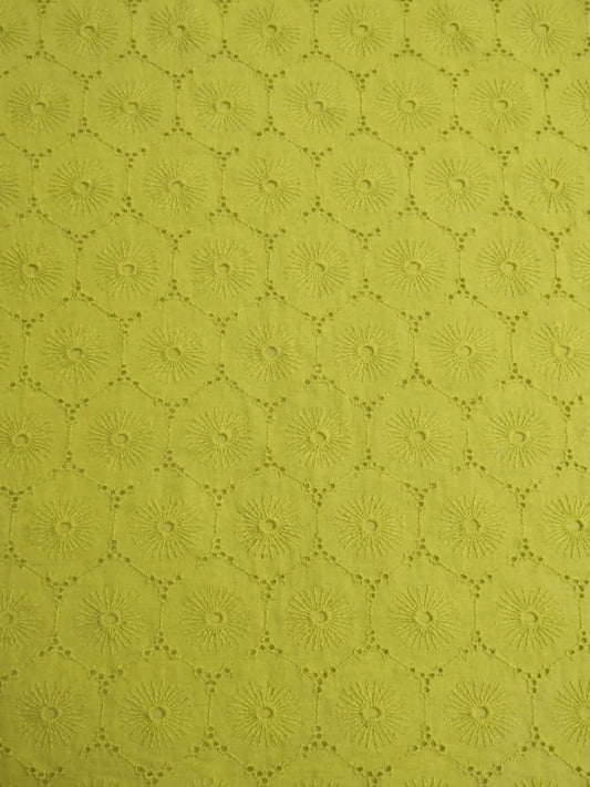 Mustard Floral Eyelet Schiffli fabric