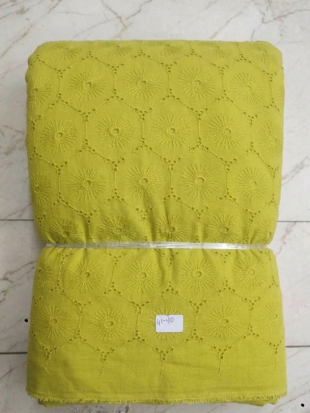 Mustard Floral Eyelet Schiffli fabric