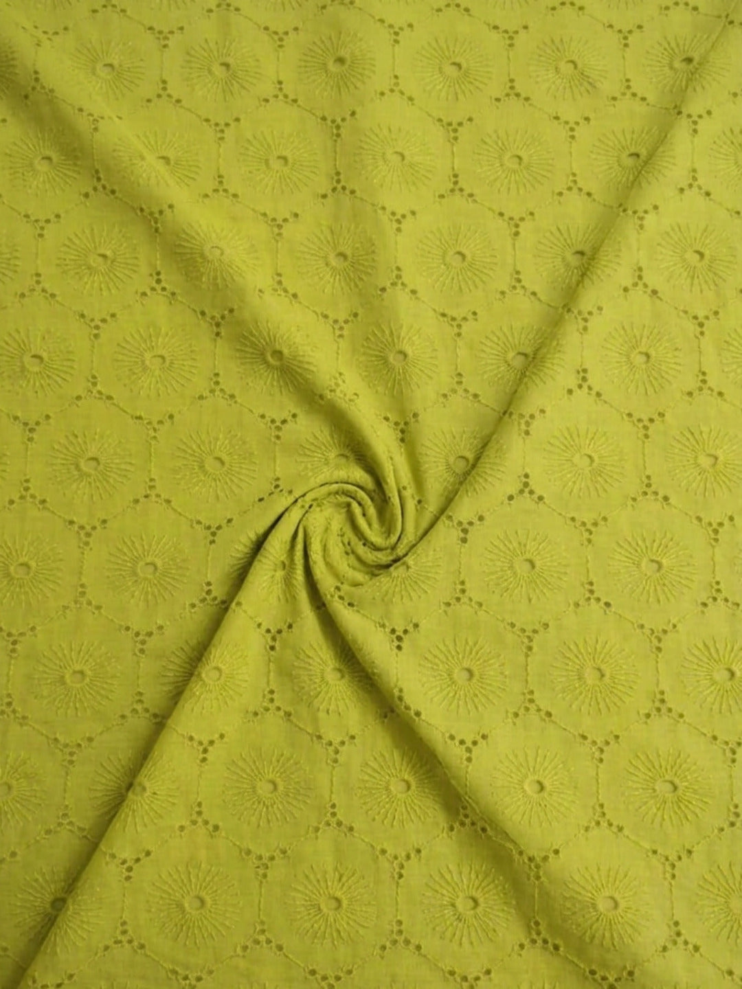Mustard Floral Eyelet Schiffli fabric