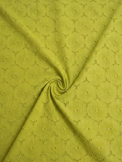 Mustard Floral Eyelet Schiffli fabric