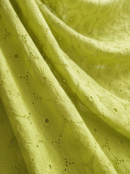 Mustard Floral Eyelet Schiffli fabric