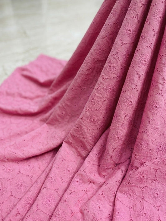 Pink Floral Eyelet Schiffli fabric
