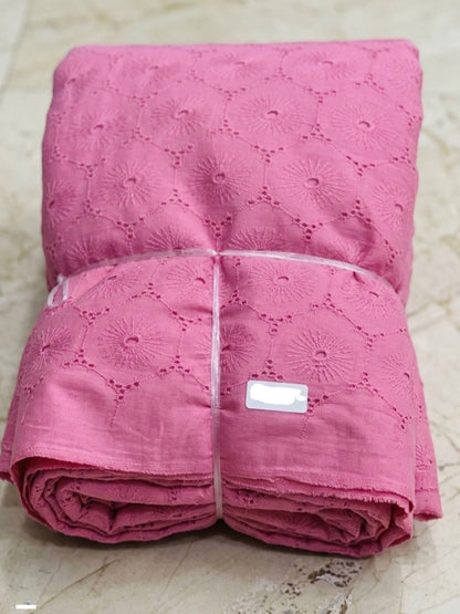 Pink Floral Eyelet Schiffli fabric