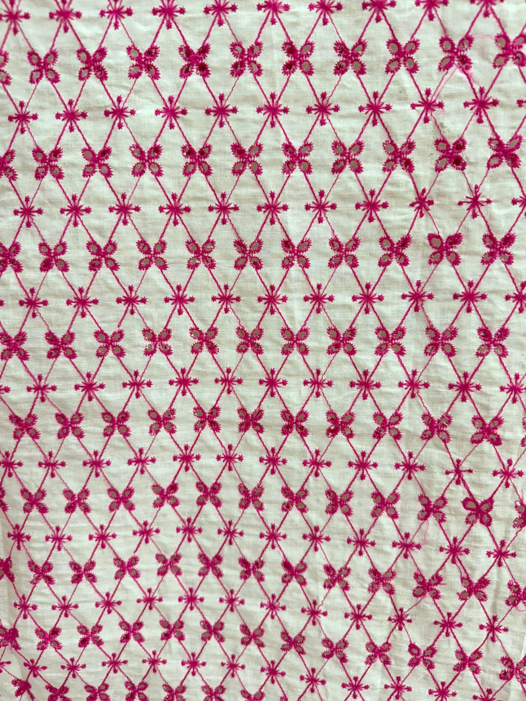 Pink Floral Threadwork Schiffli embroidery on cotton cambric Fabric