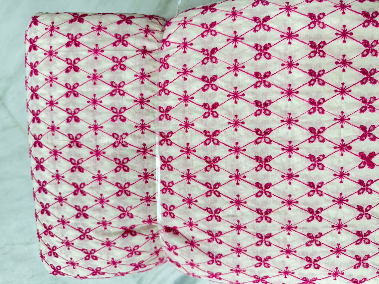 Pink Floral Threadwork Schiffli embroidery on cotton cambric Fabric