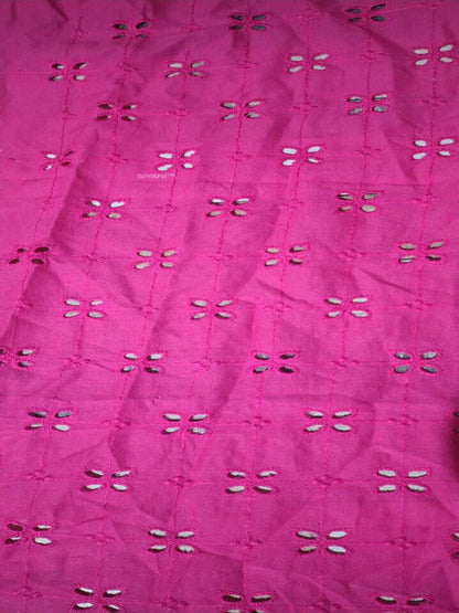 Magenta Bloom-Grid Eyelet Cotton Schiffli Embroidery on Cotton cambric