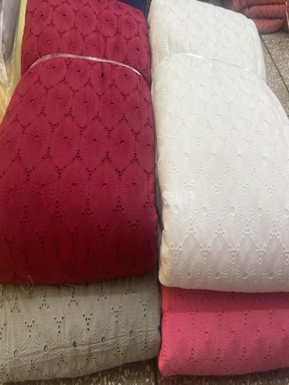 Grey flower pattern schiffli embroidered on pure cotton cambric