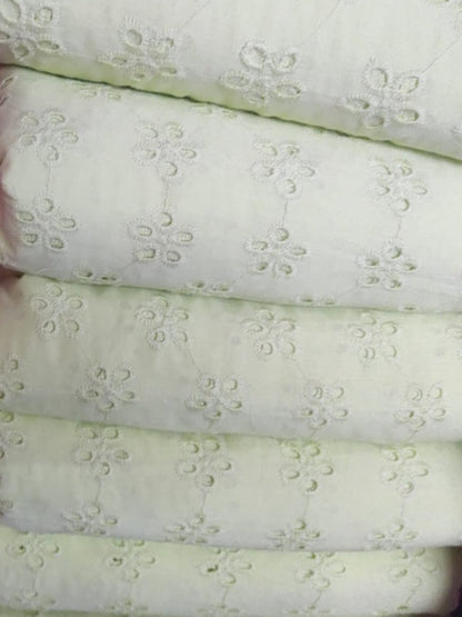 Pale Lime five hole pentagon schiffli fabric