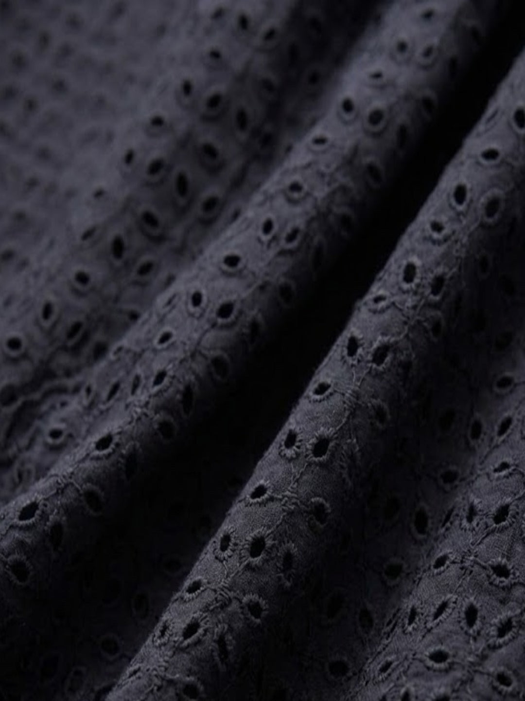 Black six hole schiffli embroidered fabric
