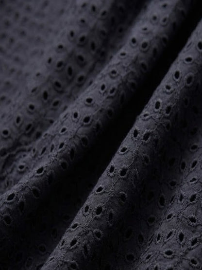 Black six hole schiffli embroidered fabric