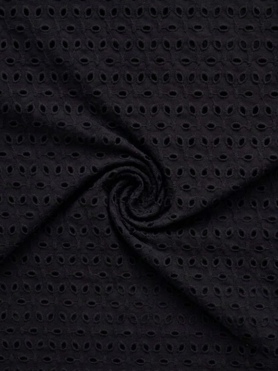 Black six hole schiffli embroidered fabric