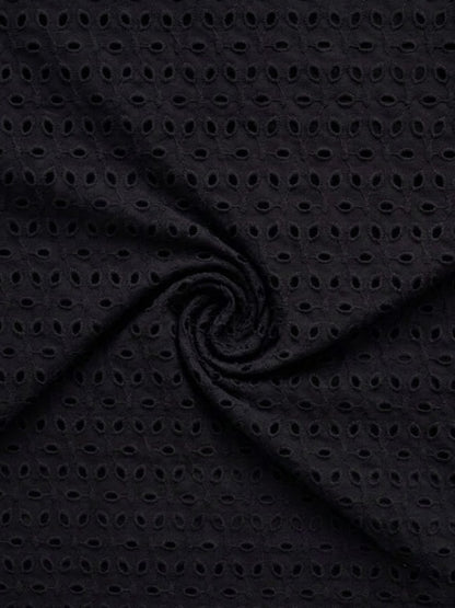 Black six hole schiffli embroidered fabric