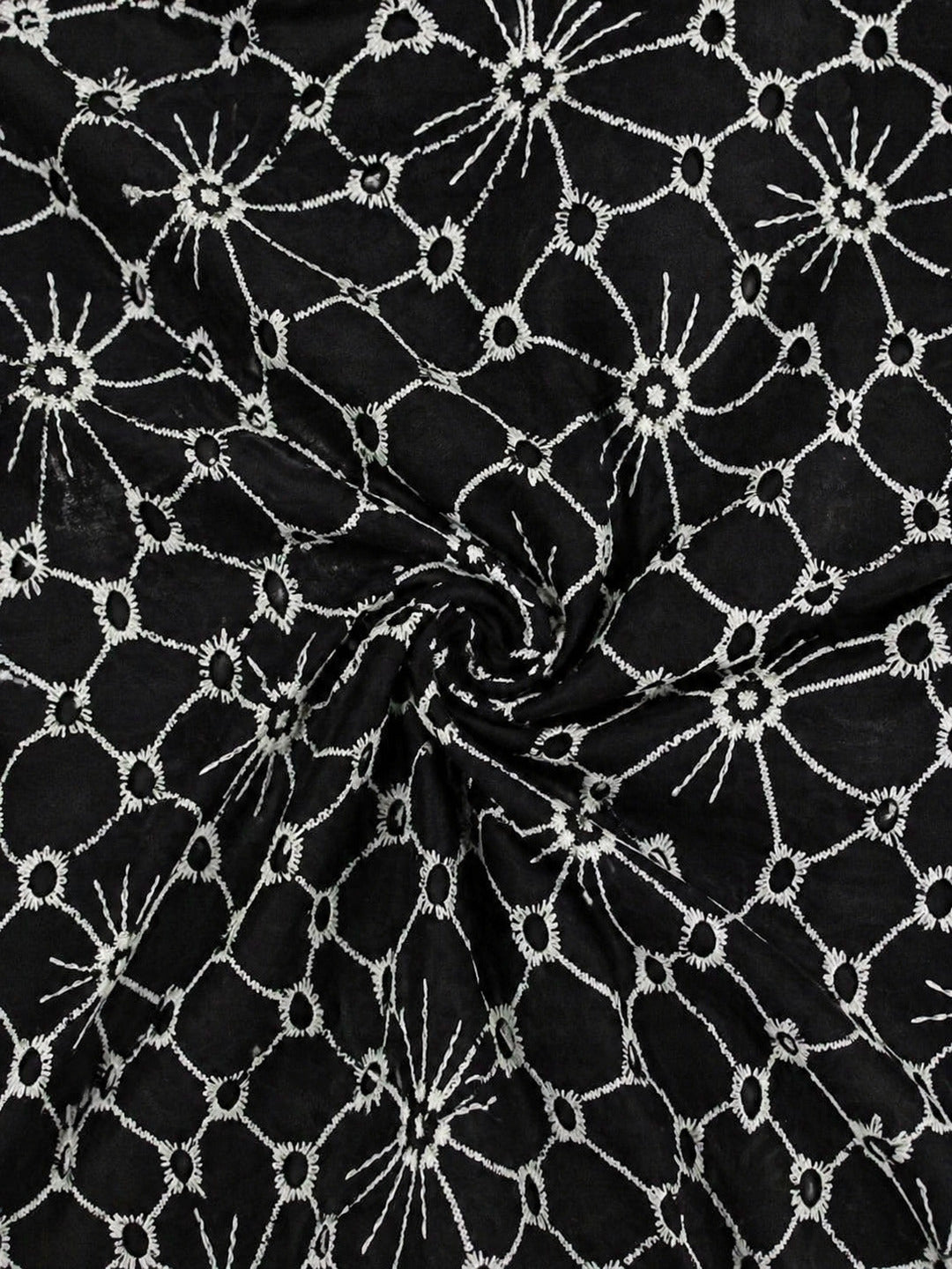 Daisy Web Pattern black schiffli fabric