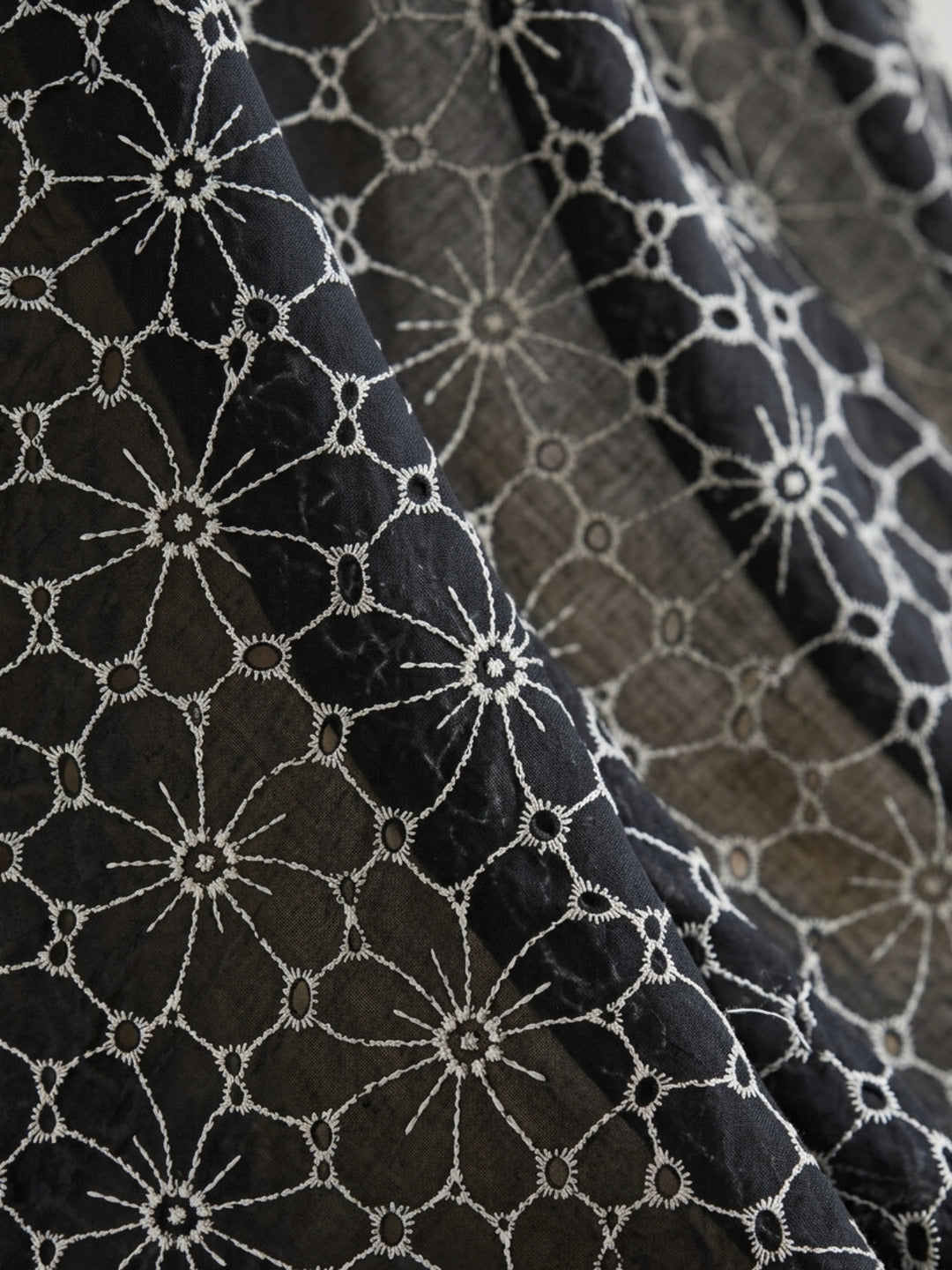 Daisy Web Pattern black schiffli fabric