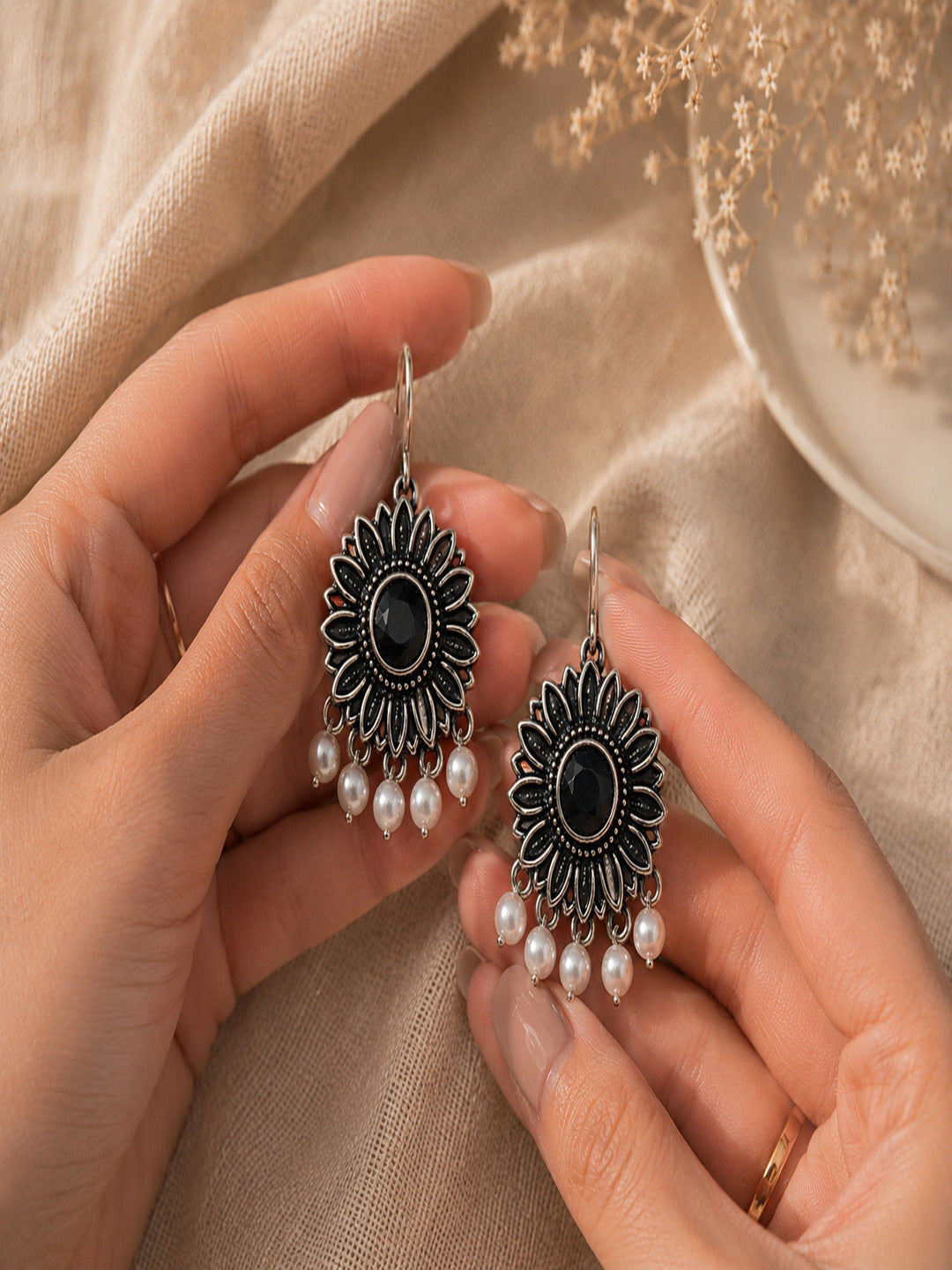 Shivora Sunflower Oxidised Earrings