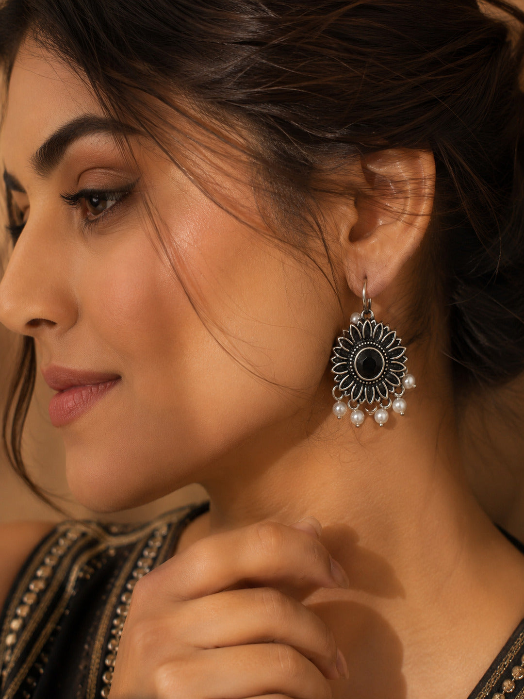 Shivora Sunflower Oxidised Earrings