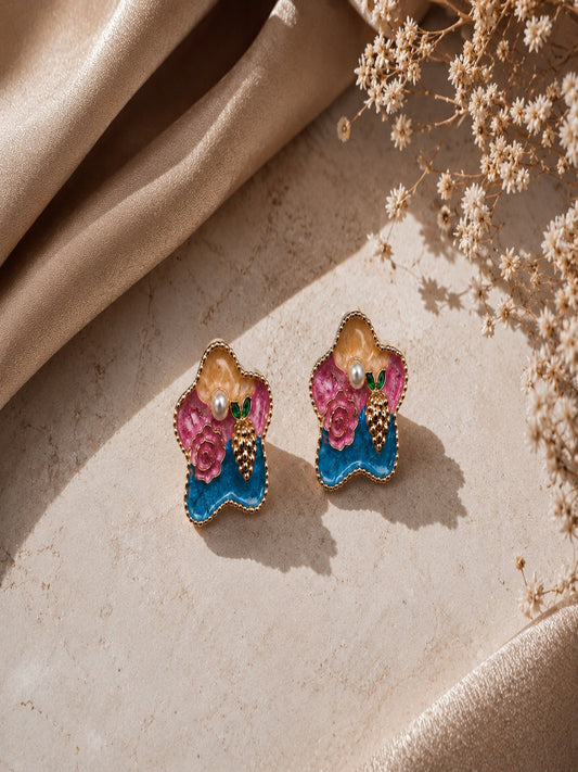Shivora Blossom Berry Enamel Stud Earrings