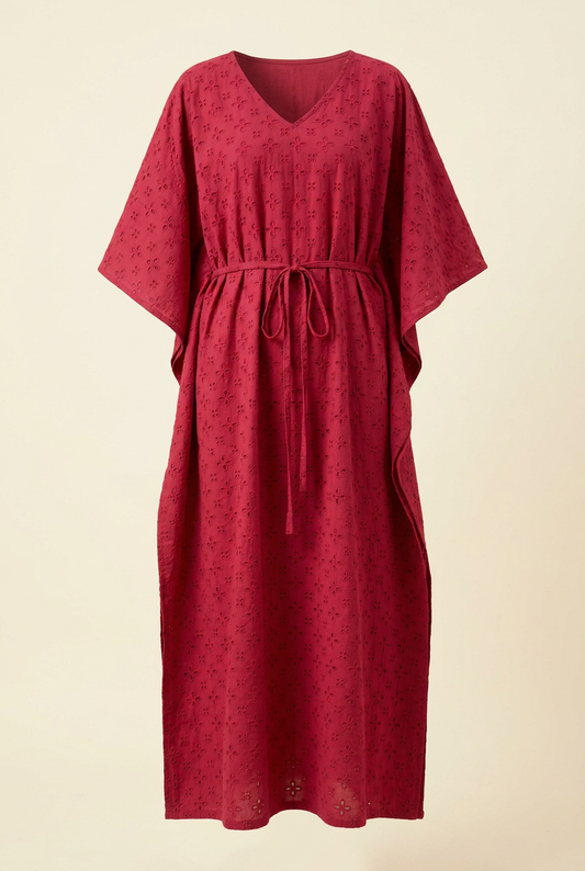 Raspberry Red Floral Kaftan Dress