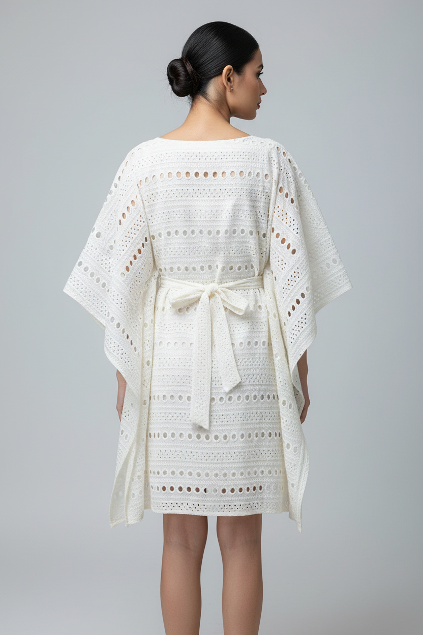 Kora Cutwork Stripes Chikankari Kaftan Dress - Back View