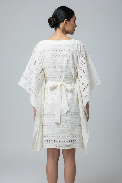 Kora Cutwork Stripes Chikankari Kaftan Dress - Back View