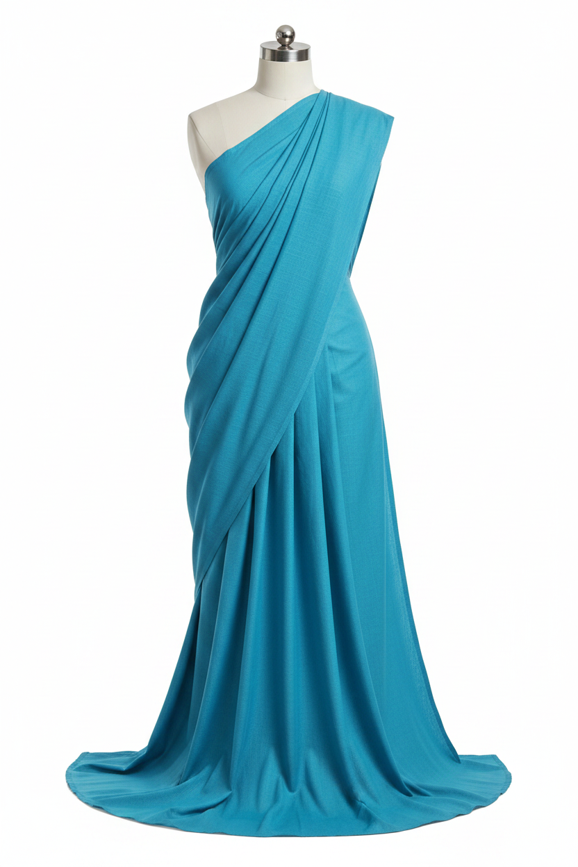 Blue Cotton Cambric Fabric draped on mannequin showing fabric flow and soft drape