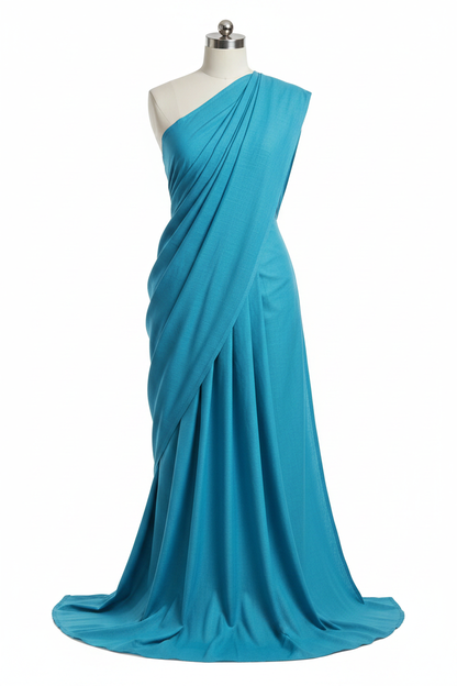 Blue Cotton Cambric Fabric draped on mannequin showing fabric flow and soft drape