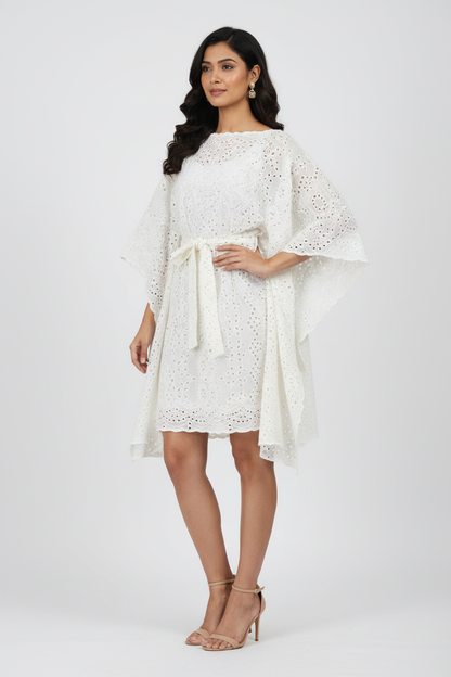 Kora Chikankari Kaftan Dress - Three Quarter Angle