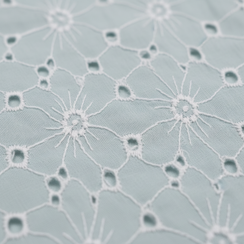 Light Blue Floral Eyelet Schiffli Cotton Fabric – Macro Texture